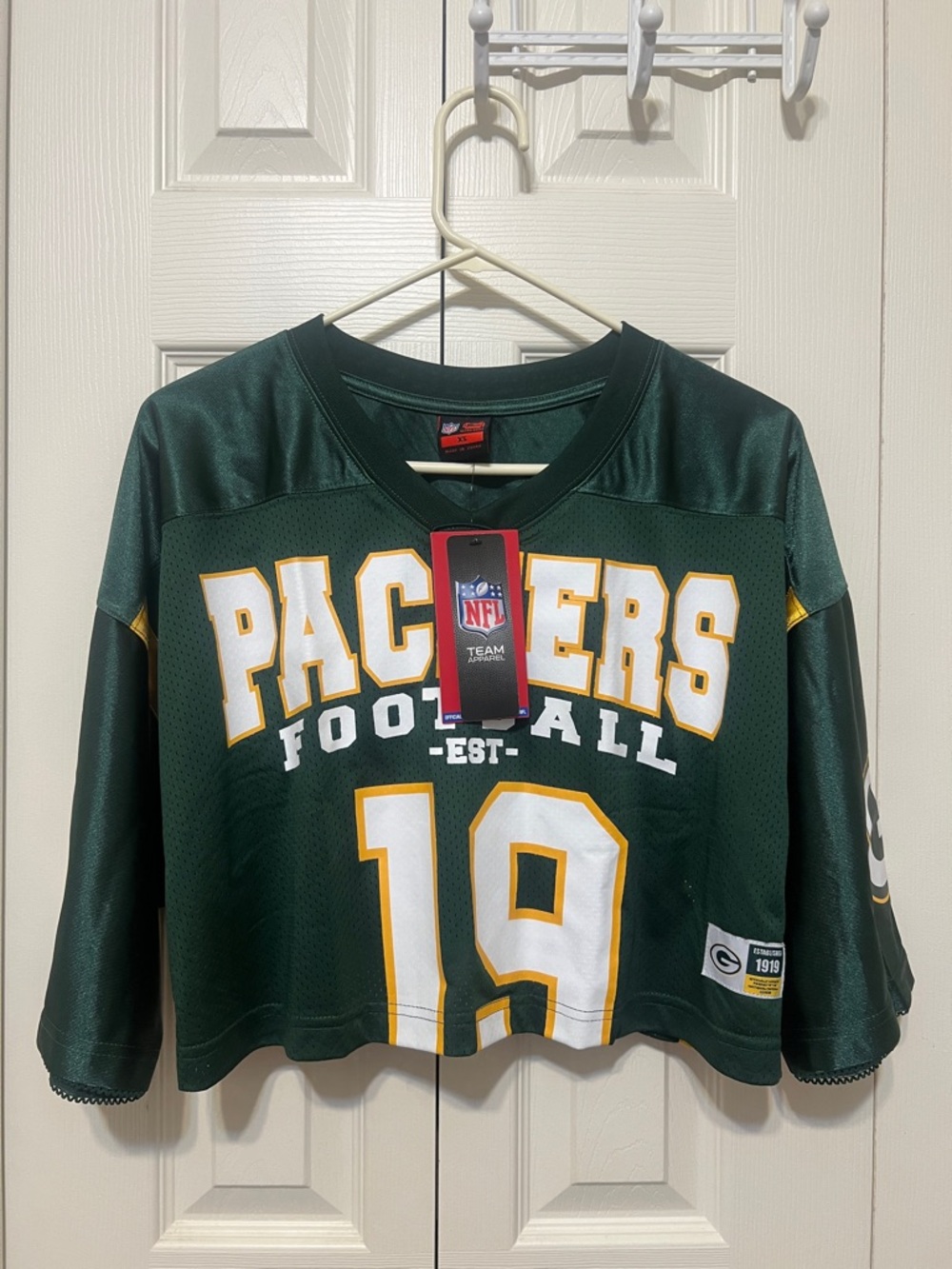 NFL Green Bay Packers Green and White Cropped Jersey with Yellow Accents
